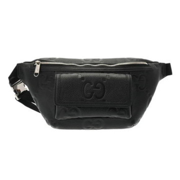 GUCCI GG Embossed Belt Bag, Black, 645093, Men's Leather Waist Bag - Picture 1 of 11
